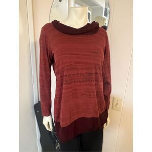 CMC Color Me Cotton Mixed Media Burgundy & Rust 100% Cotton Empire Waist Tunic W
